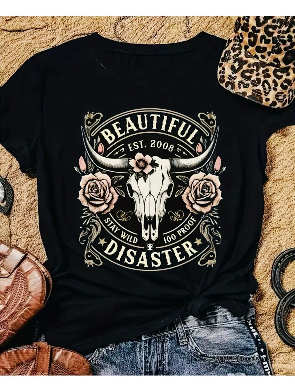 New - Stylish & Inspirational Short Sleeve Print T-Shirt - Black -Size L